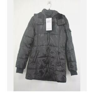 Noize Removable Hood Belted Puffer Coat Long Sleeves Two Way Zip Flap Small